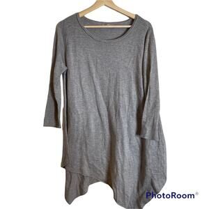 Joan Vass Studio Asymmetrical Hem Knit Tunic Top Gray Size S Laggenlook